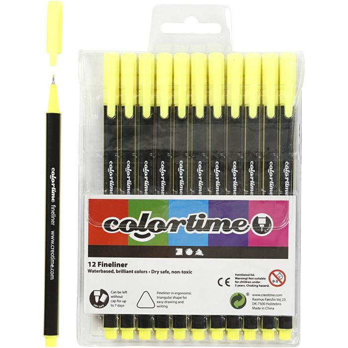 Feutres Fineliner Colortime, trait 0,6-0,7 mm, jaune, 12pièces/ 1 Pq.
