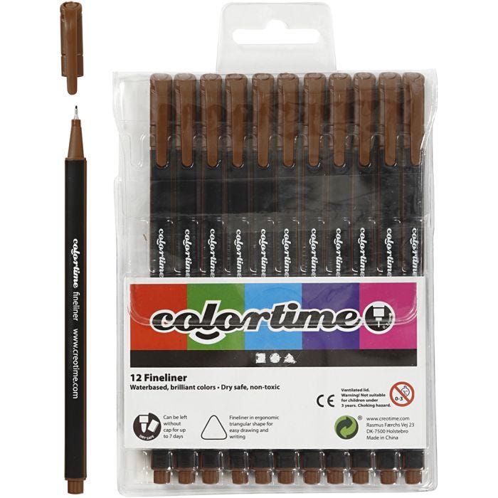 Feutres Fineliner Colortime, trait 0,6-0,7 mm, brun, 12pièces/ 1 Pq.