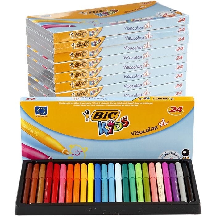 BIC Feutres Visacolor - Achat en gros, trait 3 mm, ass. de couleurs, 12x24pièces/ 1 Pq.