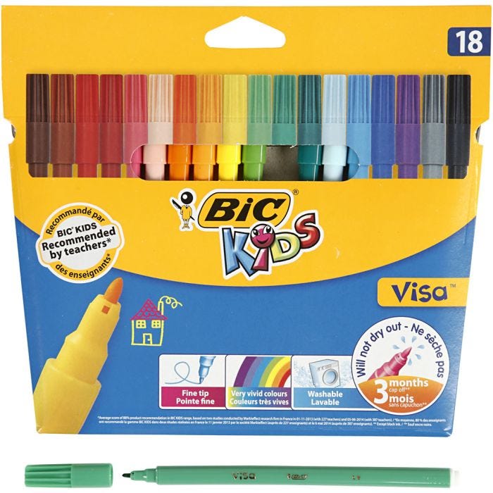 BIC Feutre Visa Fin, trait 1,6 mm, ass. de couleurs, 18pièces/ 1 Pq.