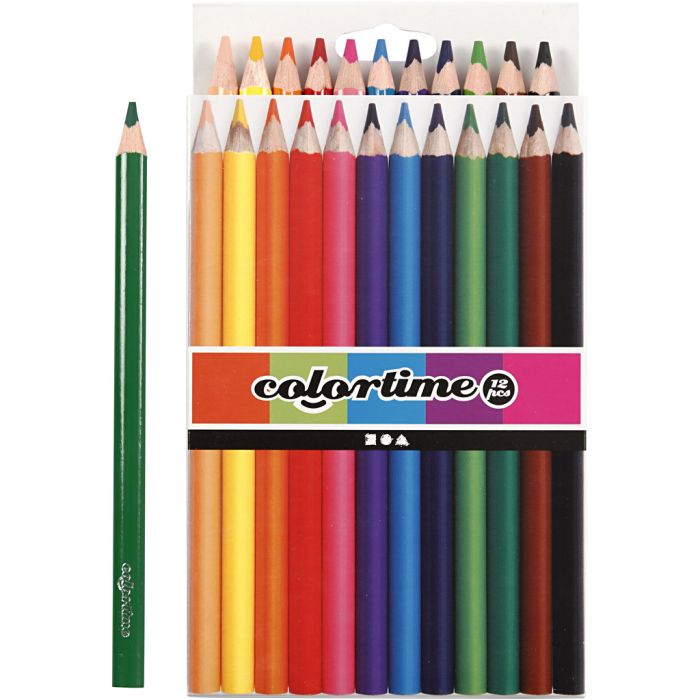Crayons de Couleur Colortime, L : 17,45 cm, mine 5 mm, JUMBO, ass. de couleurs, 12 pièces/ 1 Pq.