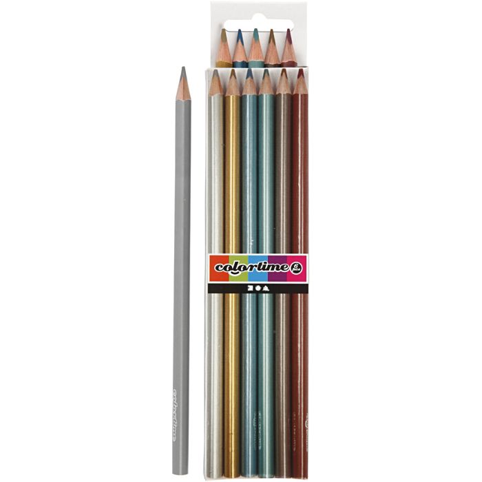 Crayons de Couleur Colortime, L : 17,45 cm, mine 3 mm, couleurs métalliques, 6 pièces/ 1 Pq.
