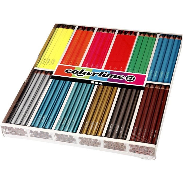 Crayons de Couleur Colortime, L : 17,45 cm, mine 3 mm, couleurs métalliques, couleurs néons, 144pièces/ 1 Pq.