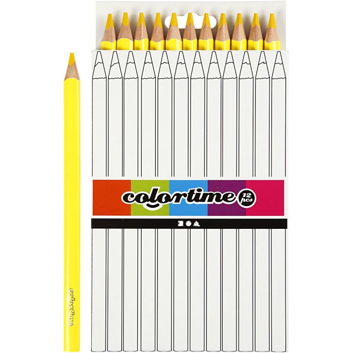 Crayons de Couleur Colortime, L : 17,45 cm, mine 5 mm, JUMBO, jaune, 12 pièces/ 1 Pq.