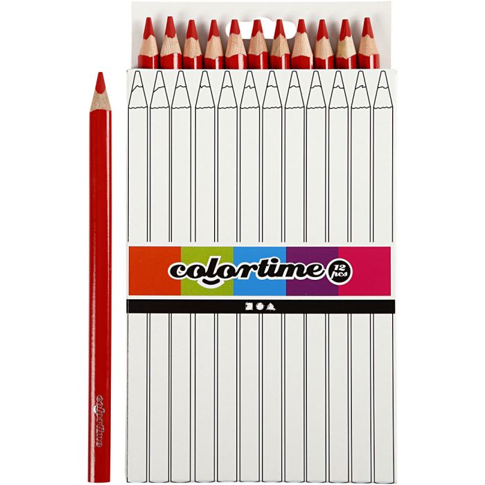Crayons de Couleur Colortime, L : 17,45 cm, mine 5 mm, JUMBO, rouge, 12 pièces/ 1 Pq.