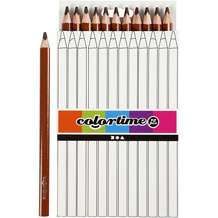 Crayons de Couleur Colortime, L : 17,45 cm, mine 5 mm, JUMBO, brun, 12 pièces/ 1 Pq.