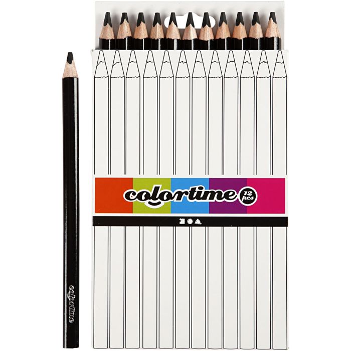 Crayons de Couleur Colortime, L : 17,45 cm, mine 5 mm, JUMBO, noir, 12 pièces/ 1 Pq.
