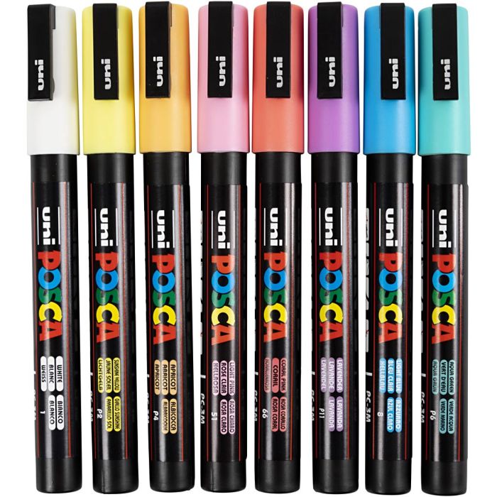 Feutre Posca, dim. PC-3M, trait 0,9 - 1,3 mm, fin, ass. de couleurs, 8 ass./ 1 Pq.