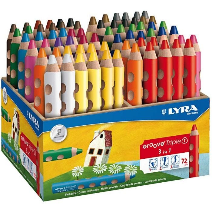 Crayons de Couleur Groove Triple1, L : 12 cm, mine 10 mm, ass. de couleurs, 72pièces/ 1 Pq.