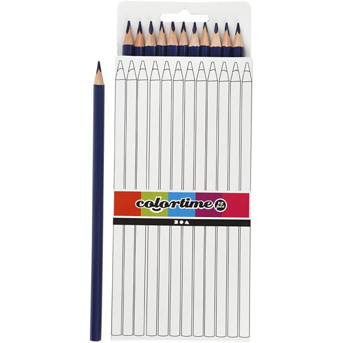 Crayons de Couleur Colortime, L : 17 cm, mine 3 mm, bleu foncé, 12 pièces/ 1 Pq.
