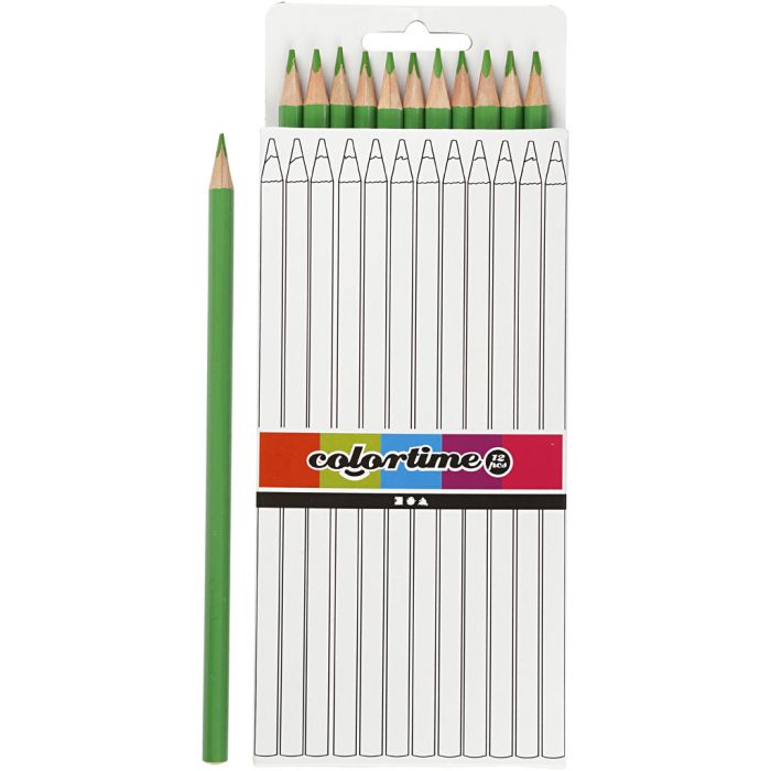 Crayons de Couleur Colortime, L : 17 cm, mine 3 mm, vert clair, 12 pièces/ 1 Pq.