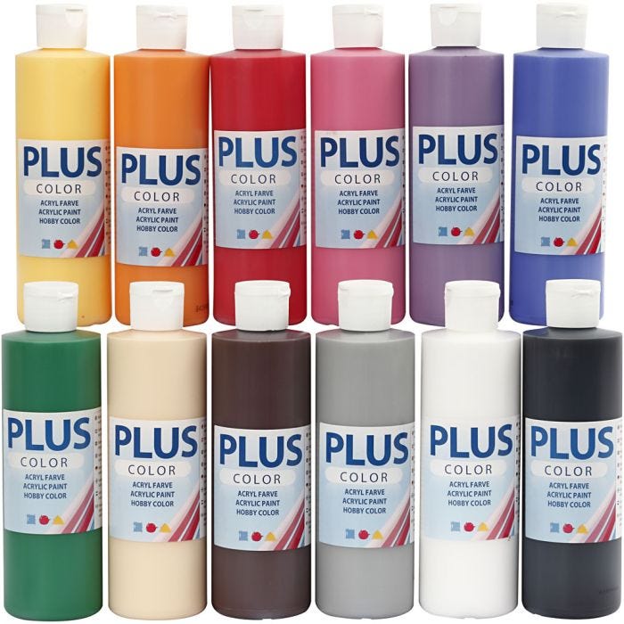 Peinture Acrylique Plus Color, couleurs classiques, 12x250ml/ 1 Pq.
