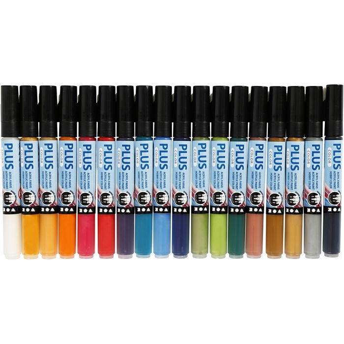 Feutres Plus Color, L : 14,5 cm, trait 1-2 mm, ass. de couleurs, 5,5 ml, 18pièces/ 1 Pq.