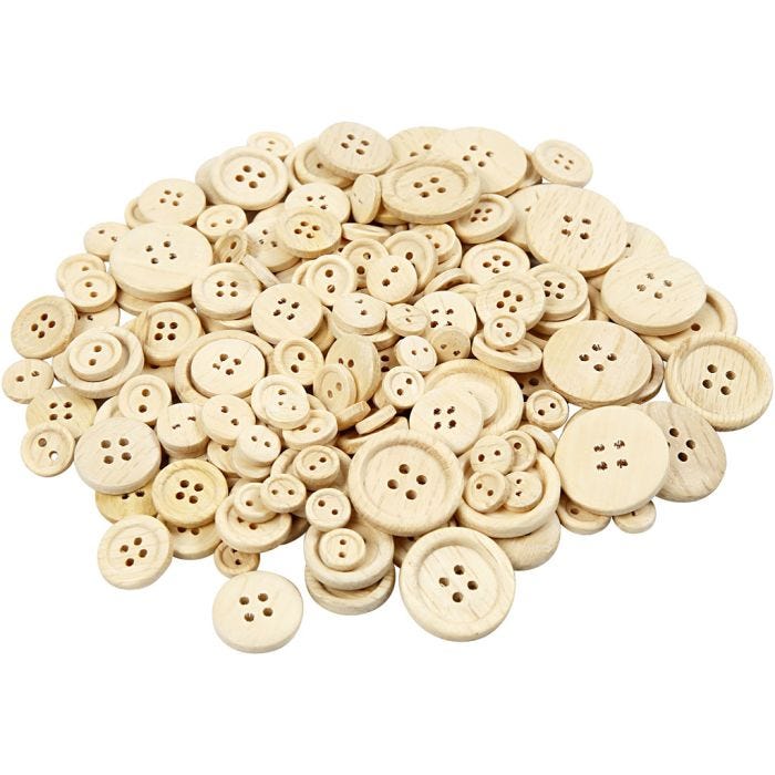Boutons en bois, d 8+11+15+18+23 mm, 440pièces/ 1 Pq.