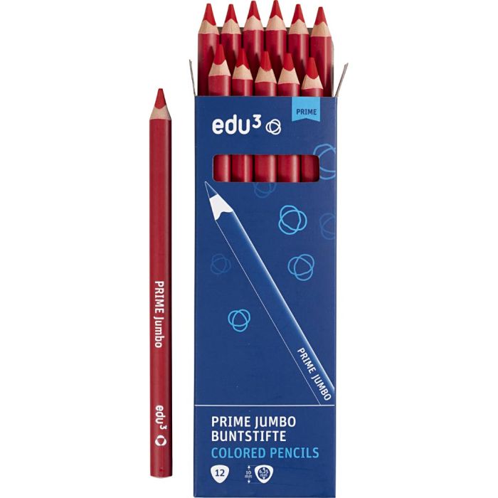 Crayons de Couleur Jumbo edu, ép. 10 mm, mine 6,25 mm, rouge foncé, 12 pièces/ 1 Pq.