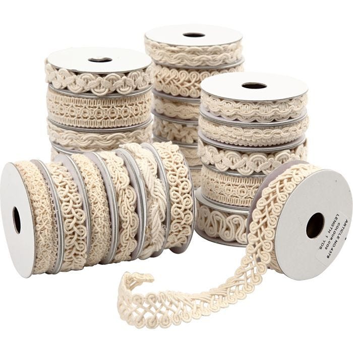 Rubans décoratifs, L : 6-18 mm, crème, 56x0.90 m/ 1 Pq.