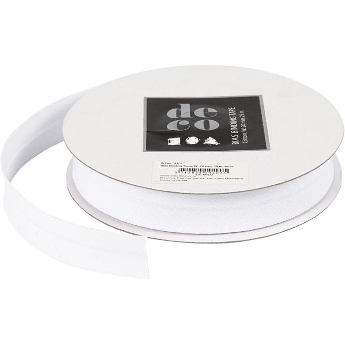 Biais de couture, L : 20 mm, blanc, 25m/ 1 rouleau