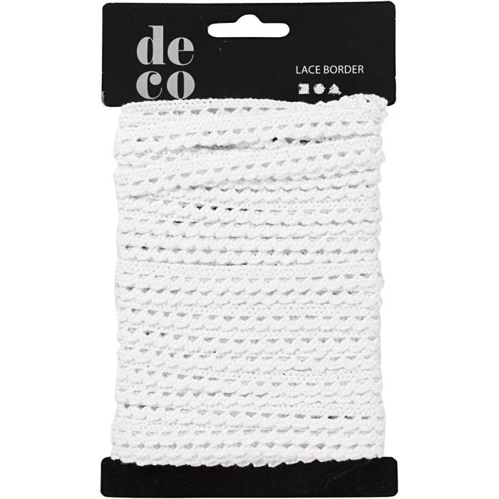 Ruban dentelle, L : 10 mm, blanc, 10 m/ 1 rouleau
