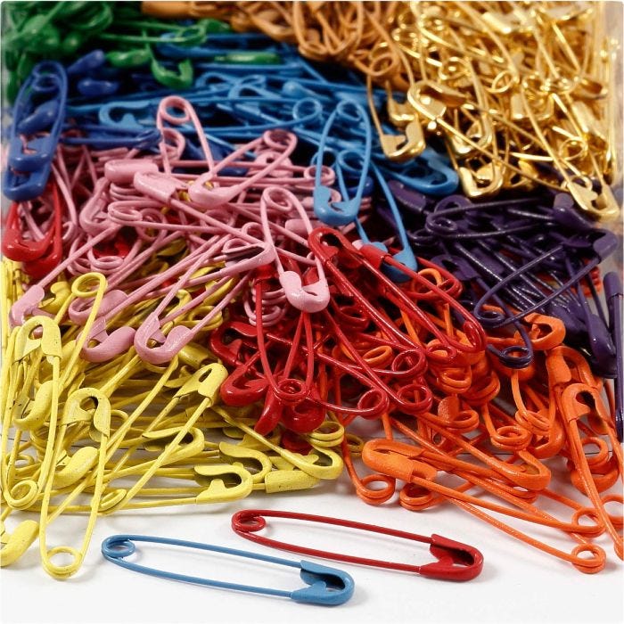 Épingles à nourrice, L : 34 mm, ép. 0,8-1,00 mm, 10x100 pièces/ 1 Pq.
