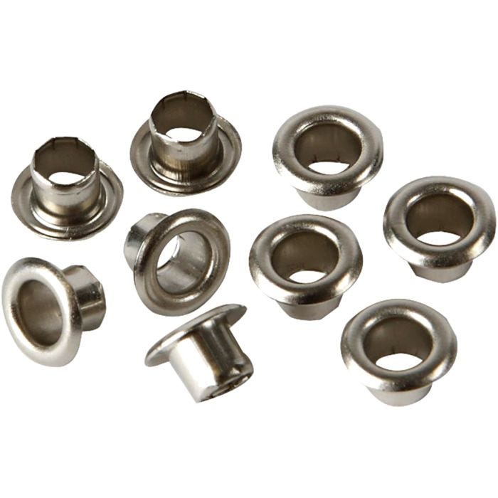 Oeillets, H : 4,5 mm, d 7,5 mm, diamètre intérieur 4 mm, argent, 100 pièces/ 1 Pq.