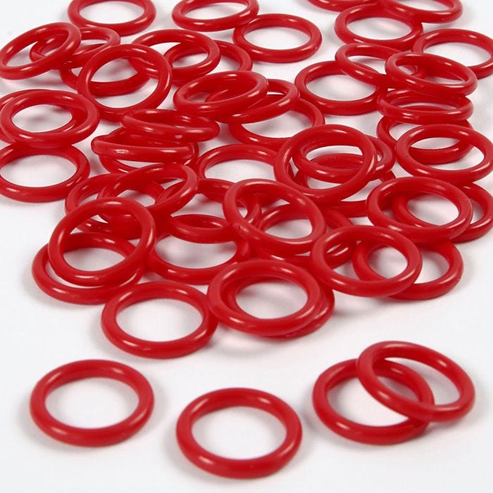 Bague en plastique, 15 mm, 2 mm, rouge, 50pièces/ 1 Pq.