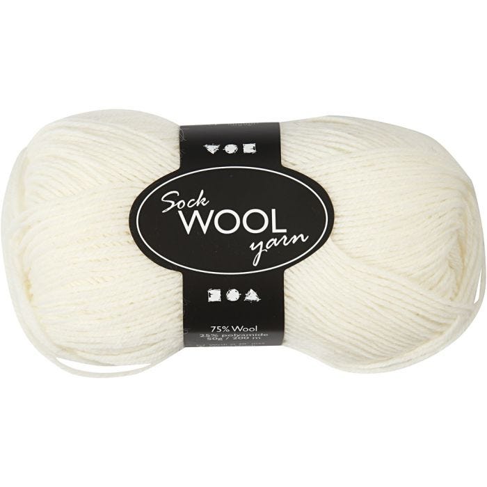 Pelote de laine pour chaussettes, 200 M, blanc cassé, 50gr/ 1 boule