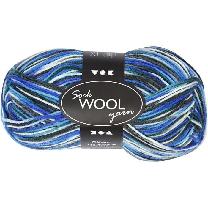 Pelote de laine pour chaussettes, 200 M, harmonie bleu/turquoise, 50gr/ 1 boule