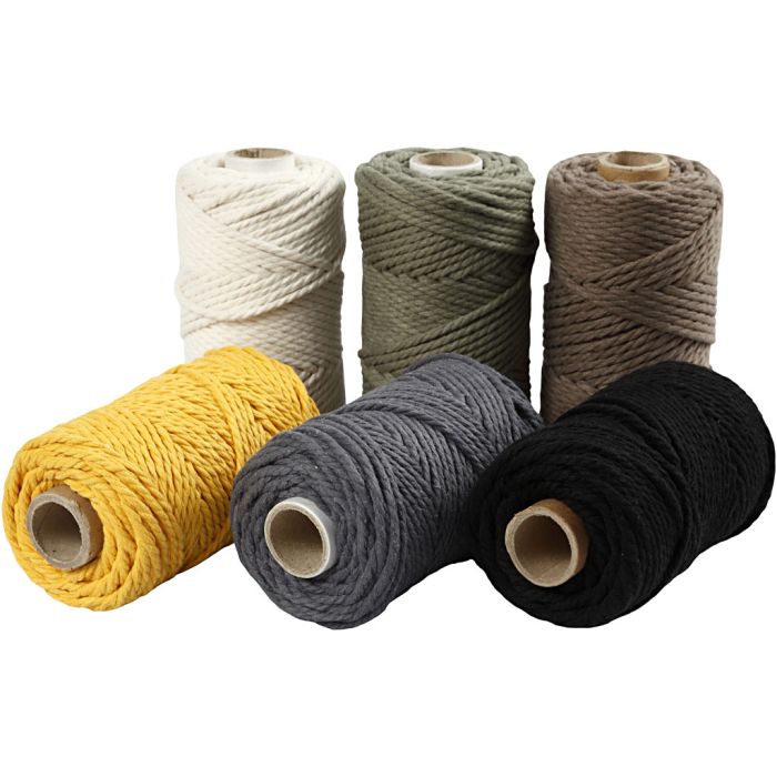 Cordon pour macramé, L : 55 M, d 4 mm, ass. de couleurs, 6x330 gr/ 1 Pq.