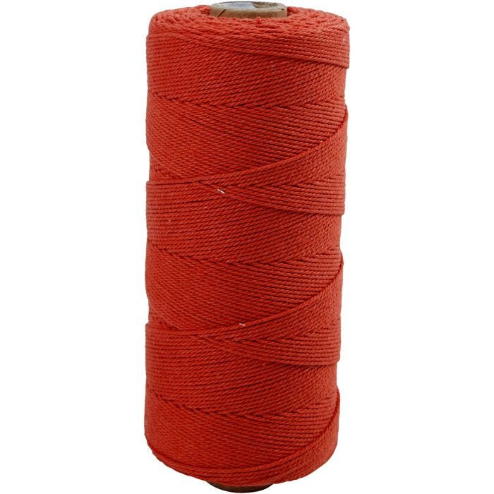 Cordon pour macramé, L : 315 M, ép. 1 mm, Qualité fine 12/12, rouge, 220 gr/ 1 boule