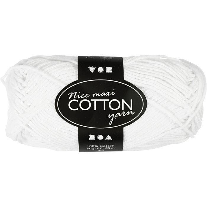 Pelote de fil de coton, 8/8, L : 80-85 M, dim. maxi, blanc, 50gr/ 1 boule