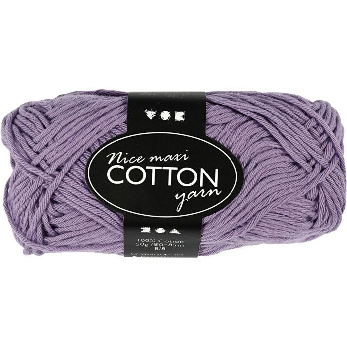Pelote de fil de coton, 8/8, L : 80-85 M, dim. maxi, violet, 50gr/ 1 boule