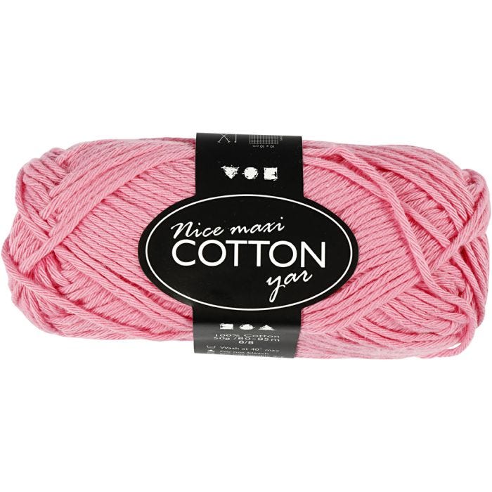 Pelote de fil de coton, 8/8, L : 80-85 M, dim. maxi, rose clair, 50gr/ 1 boule