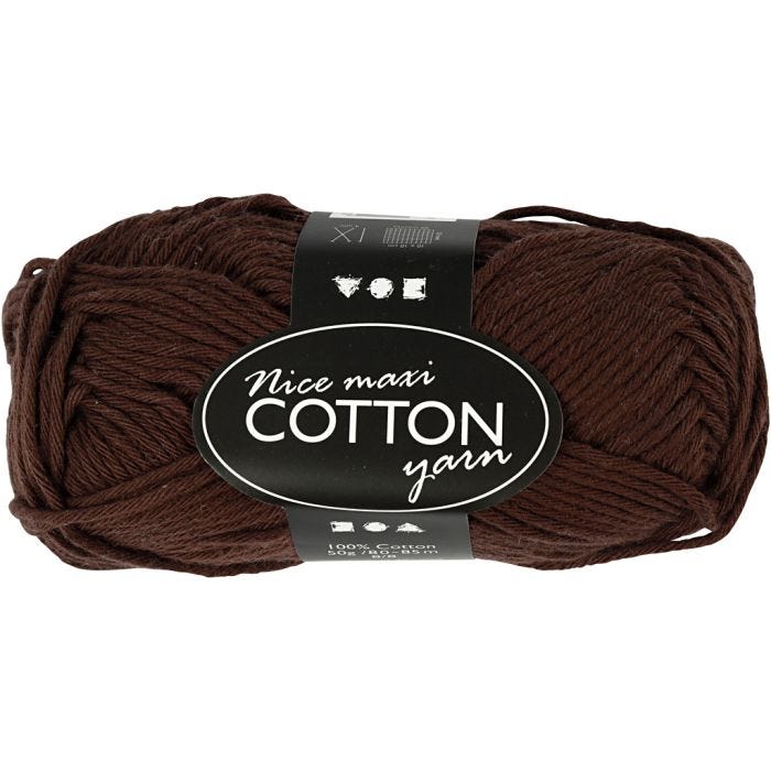 Pelote de fil de coton, 8/8, L : 80-85 M, dim. maxi, brun, 50gr/ 1 boule