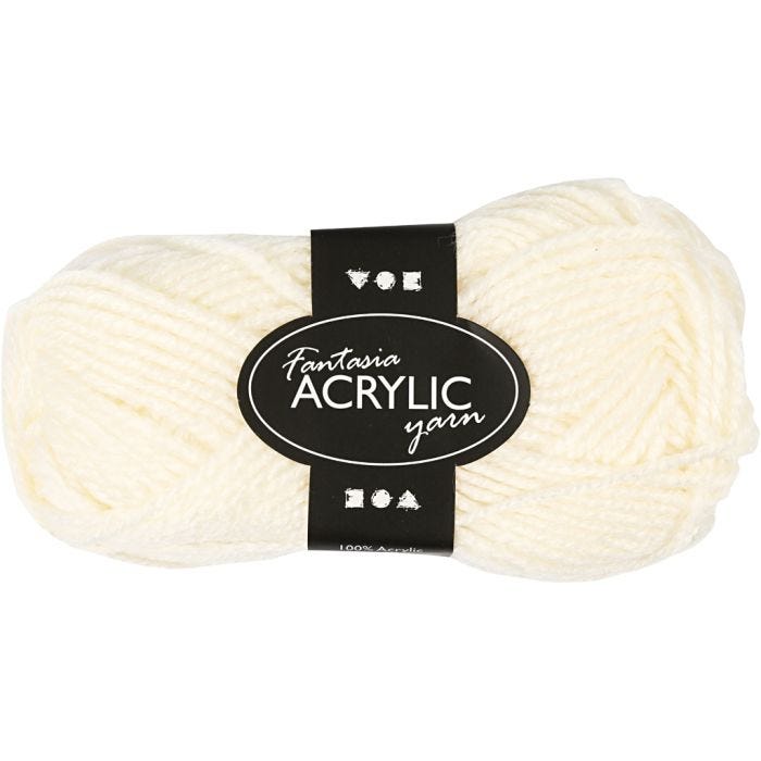 Pelote de laine acrylique Fantasia, L : 80 M, blanc cassé, 50 gr/ 1 boule