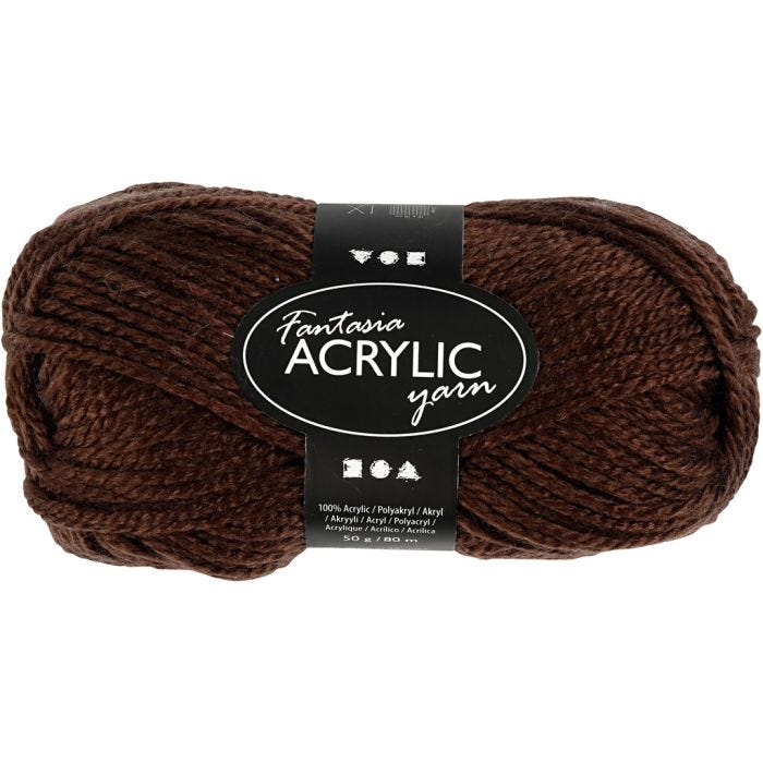 Pelote de laine acrylique Fantasia, L : 80 M, brun, 50 gr/ 1 boule