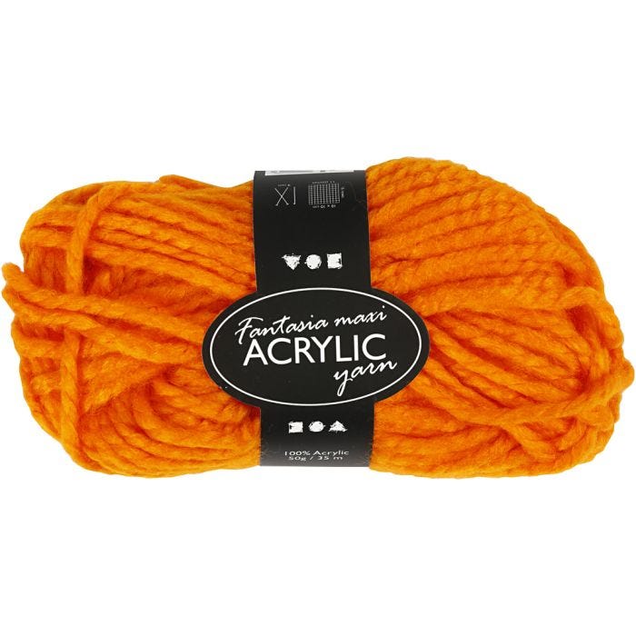 Pelote de laine acrylique Fantasia, L : 35 M, Maxi, orange néon, 50gr/ 1 boule