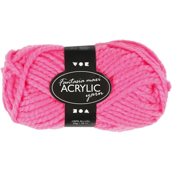 Pelote de laine acrylique Fantasia, L : 35 M, Maxi, rose néon, 50gr/ 1 boule