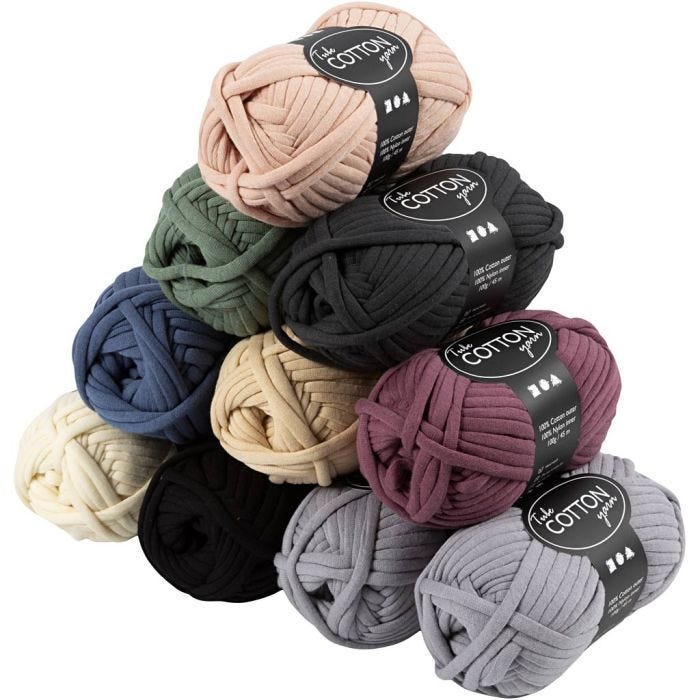 Pelote de fil de coton tubulaire, L : 45 M, la couleur peut varier , ass. de couleurs, 10x100 gr/ 1 Pq.