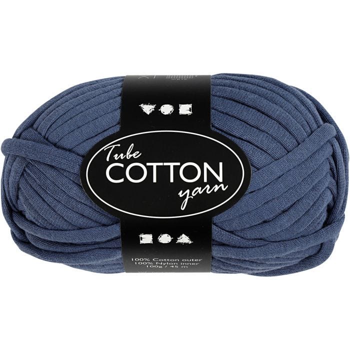 Pelote de fil de coton tubulaire, 45 M, bleu foncé, 100gr/ 1 boule