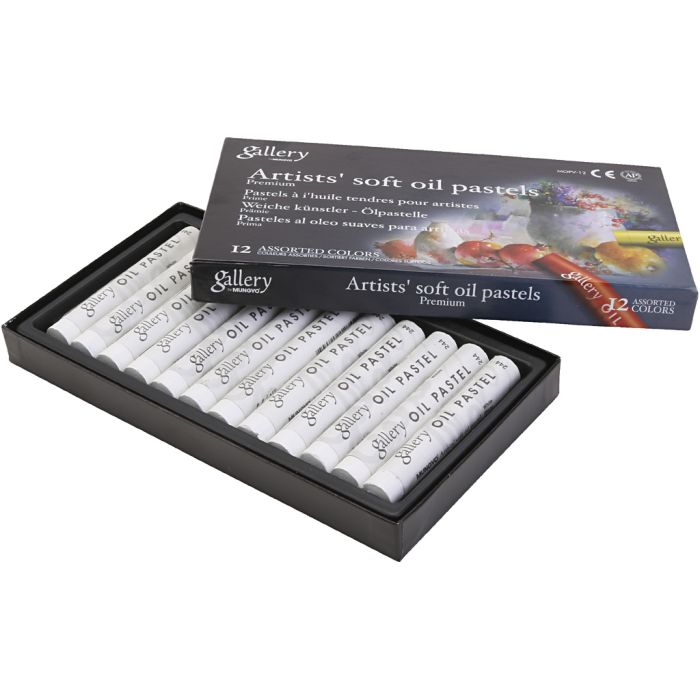 Pastels à l'huile Gallery, L : 7 cm, d 11 mm, ép. 11 mm, blanc, 12 pièces/ 1 Pq.