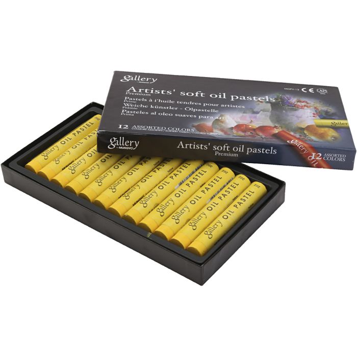 Pastels à l'huile Gallery, L : 7 cm, d 11 mm, ép. 11 mm, jaune, 12 pièces/ 1 Pq.