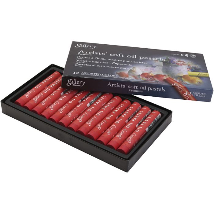 Pastels à l'huile Gallery, L : 7 cm, d 11 mm, ép. 11 mm, écarlate, 12 pièces/ 1 Pq.