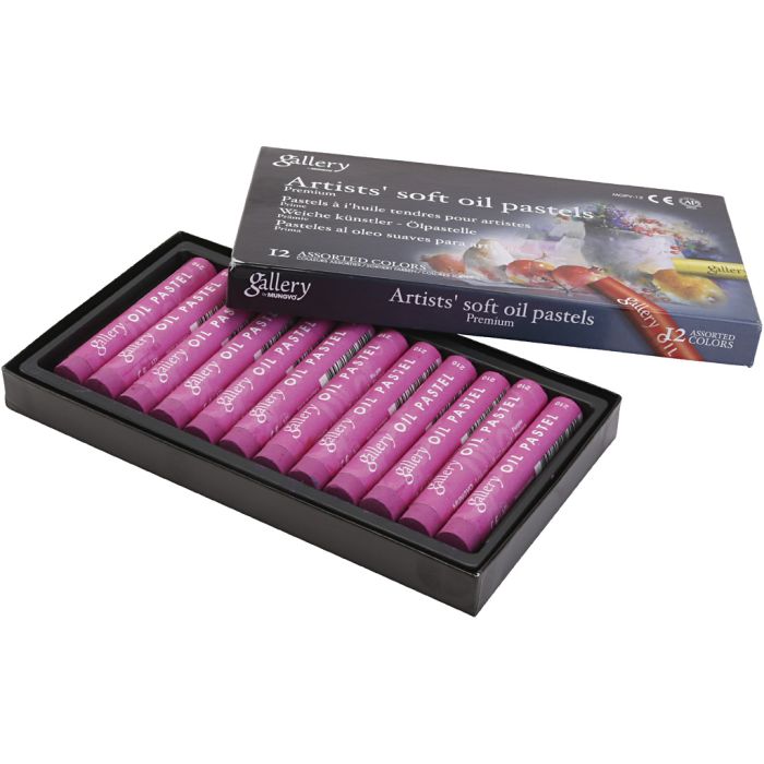 Pastels à l'huile Gallery, L : 7 cm, d 11 mm, ép. 11 mm, pourpre, 12 pièces/ 1 Pq.