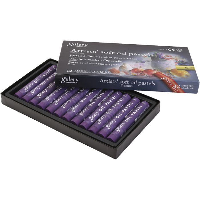 Pastels à l'huile Gallery, L : 7 cm, d 11 mm, ép. 11 mm, violet, 12 pièces/ 1 Pq.