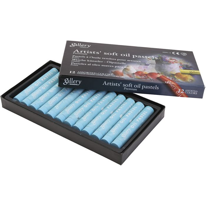 Pastels à l'huile Gallery, L : 7 cm, d 11 mm, ép. 11 mm, turquoise, 12 pièces/ 1 Pq.
