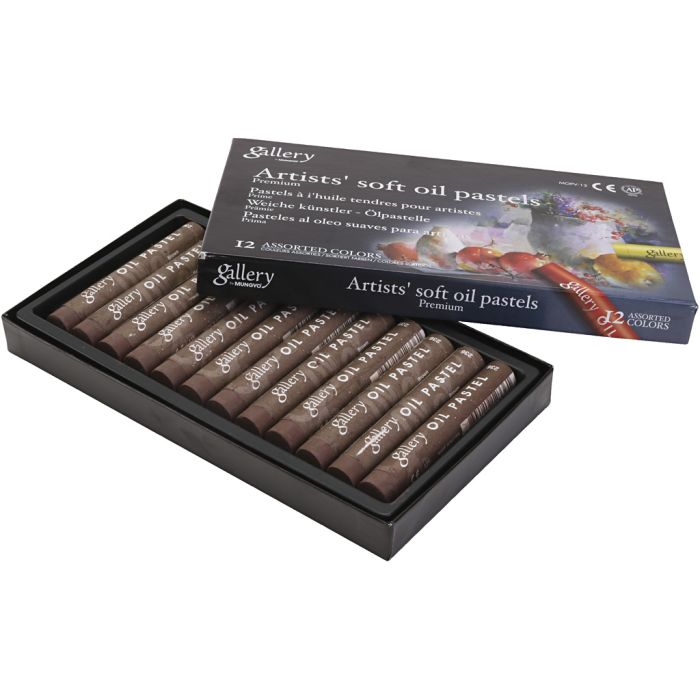 Pastels à l'huile Gallery, L : 7 cm, d 11 mm, ép. 11 mm, brun, 12 pièces/ 1 Pq.