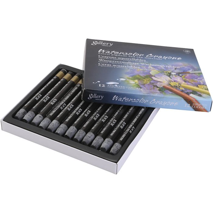 Pastels à la cire aquarellables, noir, 12 pièces/ 1 Pq.