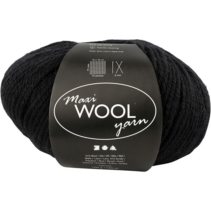 Pelotes de Laine, L : 125 M, noir, 100 gr/ 1 boule