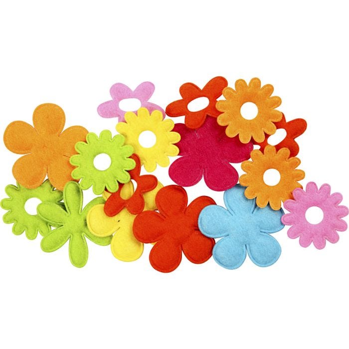 Fleurs en feutre, dim. 35x45 mm, ép. 1,2 mm, 16pièces/ 1 Pq.