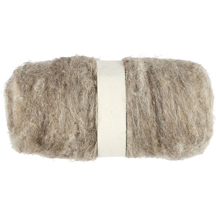 Pelote de Laine Cardée, naturel, 100 gr/ 1 boule